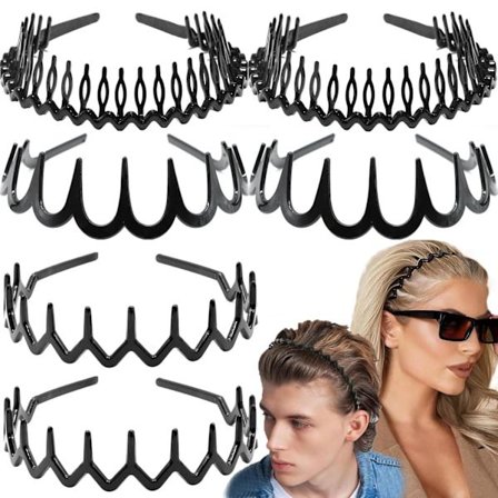 Zig Zag Hårbøjler, 6 stk. Bølgede Hårbøjler med Tænder - Plastik Hårbøjler til Kvinder, Mænd & Piger, Skridsikker Hårpynt i Sort