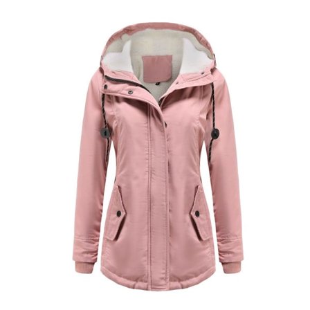 Dame vinter varm sherpa-foret jakke Heavy Parka Coat med hætte Pink 2XL