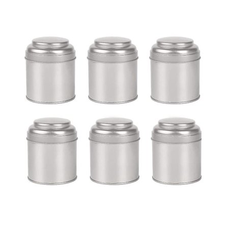 6 stk. te dåser med lufttætte dobbelt låg, mini dåse dåse og små runde køkkendåser (sølv)
