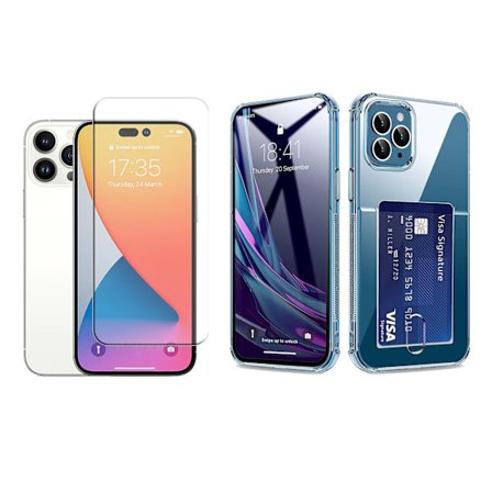 iPhone 14 Pro Max - 1 Set Skal med Korthållare och Skärmskydd