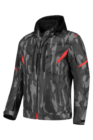 Motorradjacke Rusty Stitches Dylan Schwarz/Tarnfarbe/Rot M