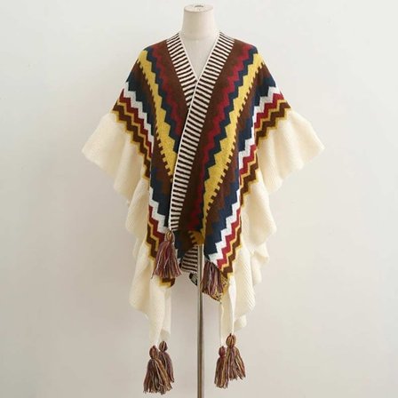 Mongolsk poncho cardigan kvast sjal GULT