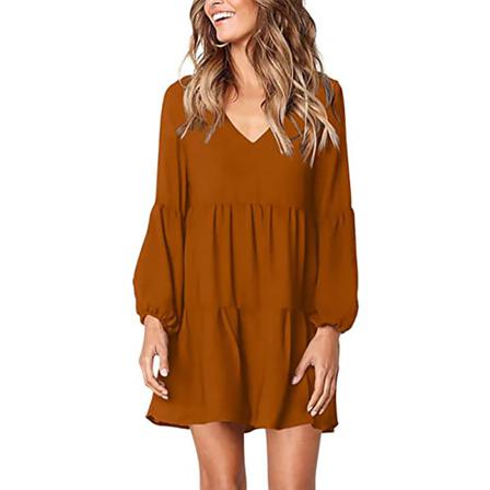 Dam V-ringad Casual Lösa Klänningar Brown 2xl