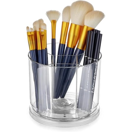 Meikkisiveltimien järjestelijä - Pyörivä 360° kirkas säilytyskuppiteline meikkipöydälle, työpöydälle, tasolle, pyörivä kynäteline työpöydälle