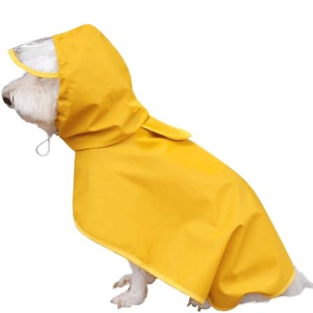 Kostyme, vanntett hunde-regnjakke med hette og bukbeskyttelse for små og mellomstore hunder (L, gul)