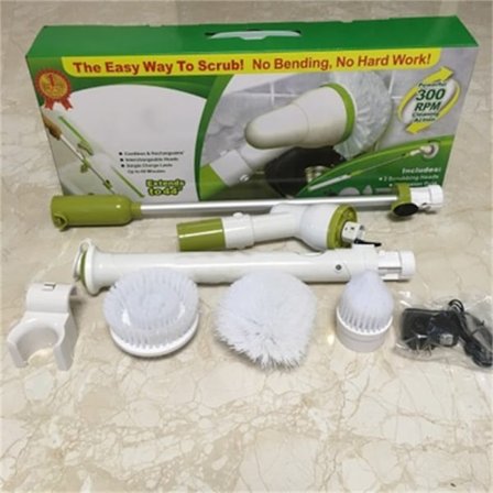 Multifunksjonell elektrisk skrubb rengjøringsbørste sett trådløs oppladbar for baderom grønt langt håndtak K128 EU-plugg