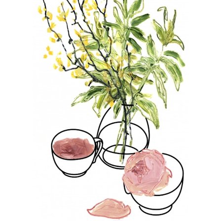 Vase, Teacup, And Rose