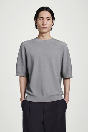 COS Men's Relaxed Printed Knitted T-Shirt in Turquoise