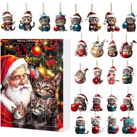 Katte Adventskalender 2025, 24 dager Jule Nedtellingskalender med Søte Katte Dukkeleker, Juledekorasjon