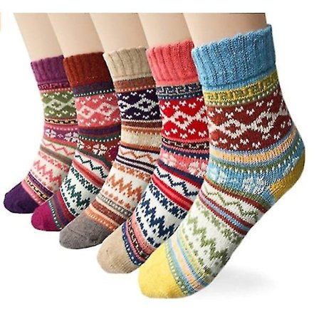5 Par Knittade Strumpor Med Korsmönster (5 Färger)