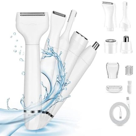 5-i-1 Elektrisk Ladyshaver – Våt & Torr Användning, För Kropp, Armhålor, Ansikte & Ögonbryn