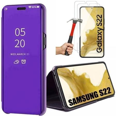 Fodral till Samsung Galaxy S22 Purple Clear View Elegant Anti-Scratch + 2 härdade glasögon Lila