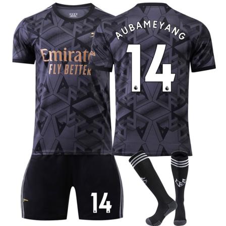 22-23 Arsenal ude sort nr. 7 Saka 9 Lacazette 19 Pepe 14 Aubameyang fodboldtrøje sæt Size 14 with socks Children's size 22