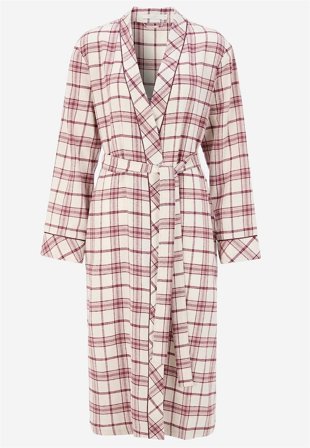 Cellbes of Sweden - Ternet morgenkåbe i flonel i beige/lyserød/ternet til damer i størrelse 58/60