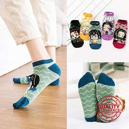 5 Par Cartoon Demon Slayer Strumpor Bomull Kawaii Bomullsstickning