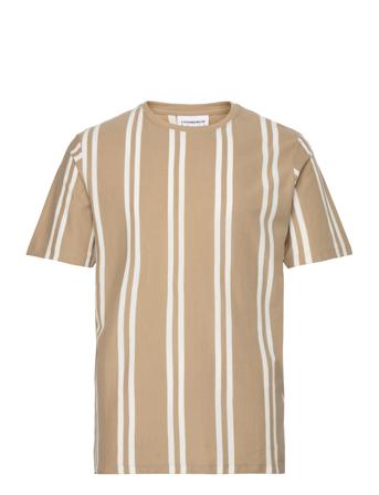Striped Piqué Tee S/S Tops T-Kortærmet Skjorte Beige Lindbergh
