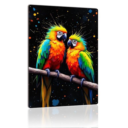 Värikkäät papukaijat metallikyltti värikäs lintu seinätaide vintage peltikyltti laatta kodin seinäkoristeeksi