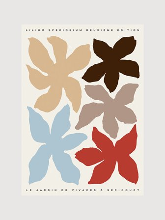 Abstrakt grafisk poster med växter och blad i färg | Kunstary.com, 50x70 cm