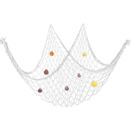 Fiskenätsdekor, 203 x 102 cm, Medelhavsstil, Fotograferingsdekoration, med snäckor för hem sovrum, Krämvit