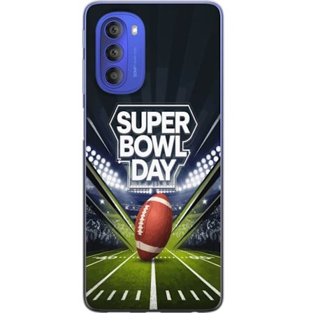 Kompatibelt Mobildeksel til Motorola Moto G51 5G Super Bowl Day plakat med amerikansk fotball på opplyst arena i dramatisk sportsdesign
