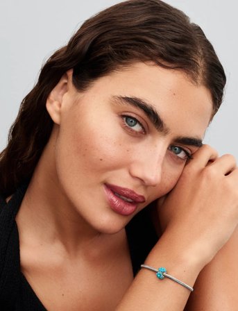 Pandora Sterling Silver Charm With Clear Cubic Zirconia And Imitation Turquoise - Blue - ONE SIZE