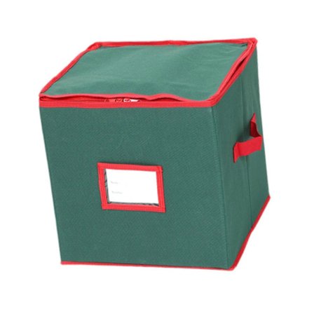 Christmas Bauble Container with Two Zippers, Christmas Ornament Storage Box, Red Green 33cmx33cmx34cm