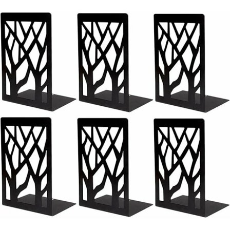 Metal bogstøtter til tunge bøger, bogstøtter til reoler, hjemmenon-slip dekorative bogstøtter, sorte bogstøppere til reoler (3 par)