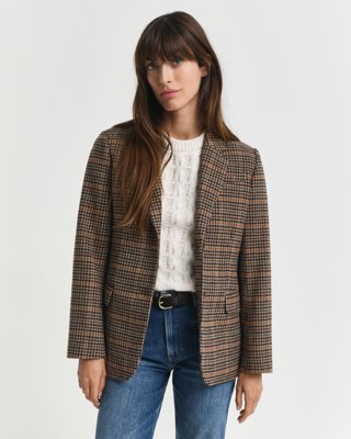 GANT - Ullblazer med houndstooth mønster til dame roasted walnut