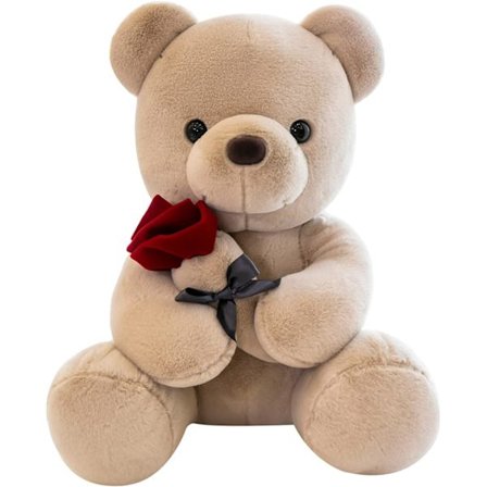 Nallebjörn plyschleksak med ros, söt plyschleksak björndockapresent till jul (35 cm, brun)