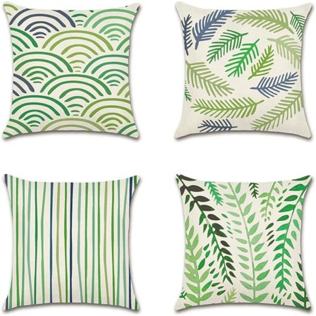 Sæt med 4 dekorative pudebetræk 45x45cm, geometrisk grønt mønster vandtætte pyntepudebetræk, perfekt til terrassehave