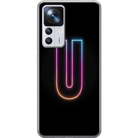 Kompatibel Mobilcover til Xiaomi Xiaomi 12T Minimalistisk neonbogstav U i farverig lyseffekt mod sort baggrund