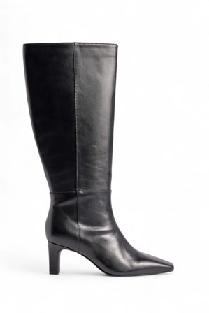 NA-KD Bottes hauteur genou en cuir à bout carré - Chaussures en cuir - Noir - EU 37
