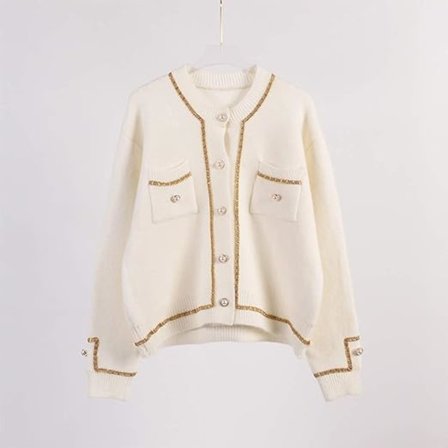 (färg: beige) Avslappnad stickad kofta med knappar, formell stickad kappa