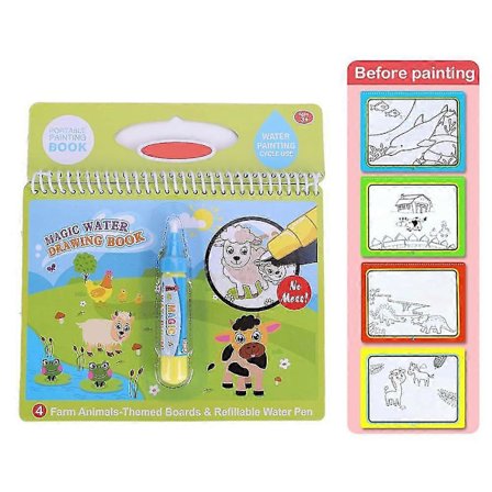 Vattenfärgsmålarbok med penna för barn, pedagogisk leksakspresent (Bondgård)