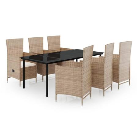 Vidaxl Matgrupp För Trädgården Med Dynor 7 Delar Beige Beige