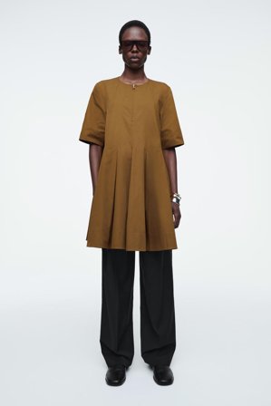 COS Women's Abito Mini In Cotone Con Pieghe E Cerniera in Beige