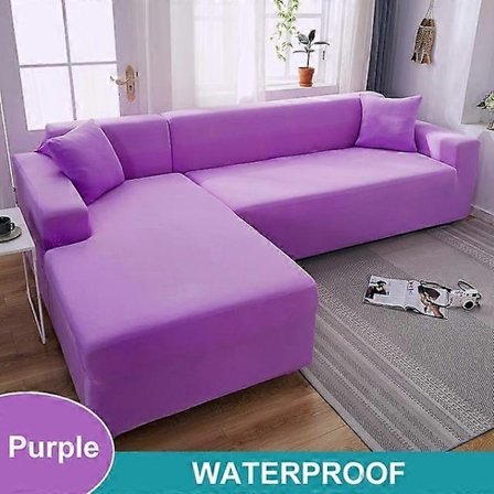 Vattentätt Sofföverdrag 1/2/3/4-sits Sofföverdrag för Vardagsrum Elastiskt Enfärgat L-format Hörnsofföverdrag för Soffa Fåtölj-Xin