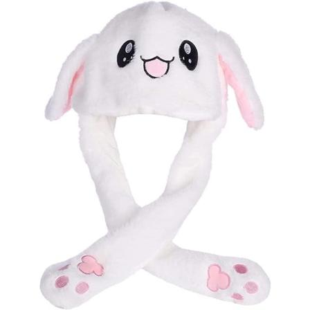 Rolig plysch kaninhatt öra rörlig/hoppande kaninhatt Söt unisex -djur öronhatt med tassar för kvinnor flickor