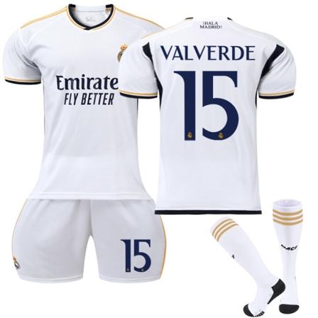 23-24 Real Madrid Hjemme Fotballskjorte for barn nr. 15 VALVERDE 10-11 years