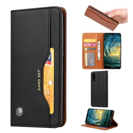 Huawei P20 auto-absorberende PU læder flip etui - Sort Black