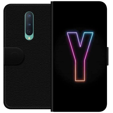 Kompatibelt Lommeboketui til OnePlus OnePlus 8 Minimalistisk neonbokstav Y i fargeskiftende lys mot svart bakgrunn