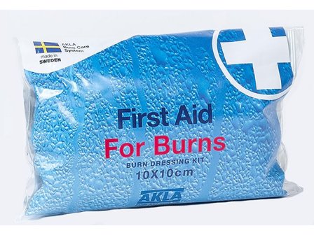 AKLA Brännskadekompress med binda 10x10cm - Lyreco - Skyddsutrustning - Första Hjälpen - Brännskada