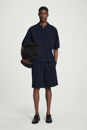 COS Open-Collar Mercerised-Jersey Polo Shirt in Blue - Men