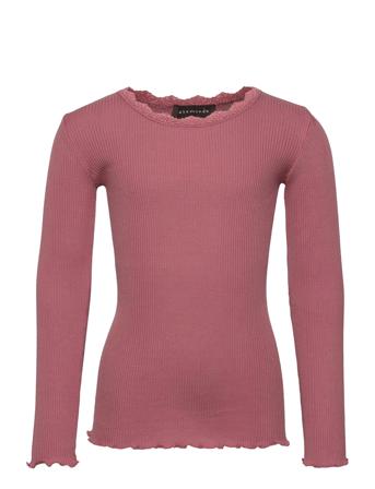 Silk T-Shirt Ls W/ Lace Langærmet T-shirt Lyserød Rosemunde Kids