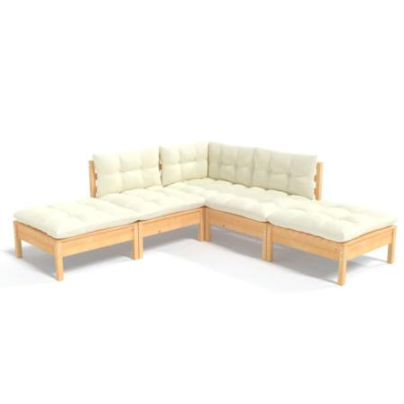 Vidaxl Loungegrupp Med Gräddvita Dynor 5 Delar Massiv Furu Creme