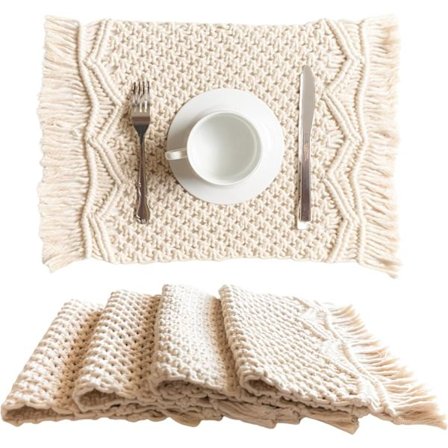 Placemats Set om 4 - Handgjorda Bomulls-Boho Placemats - Modern Farm