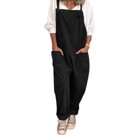 Dam Sommar Overaller Fickor Overaller Linne Playsuit Casual Lös Romper Ärmlös Jumpsuit LGL Svart