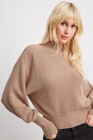 NA-KD - Strikket genser med vide ermer - Strikkegensere - Beige - XS