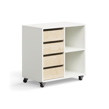 Student storage CASPER, 4 drawers, 2 compartments, white, birch