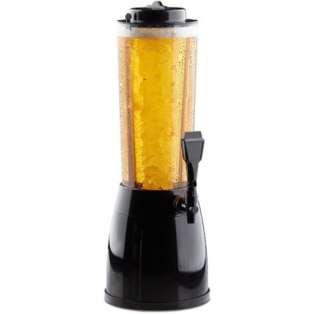 Relaxdays Øltårn med tapp, HxBxD: 50 x 23 x 18 cm, kapasitet på 2,5 L, gjennomsiktig dispenser for limonade eller iste, svart